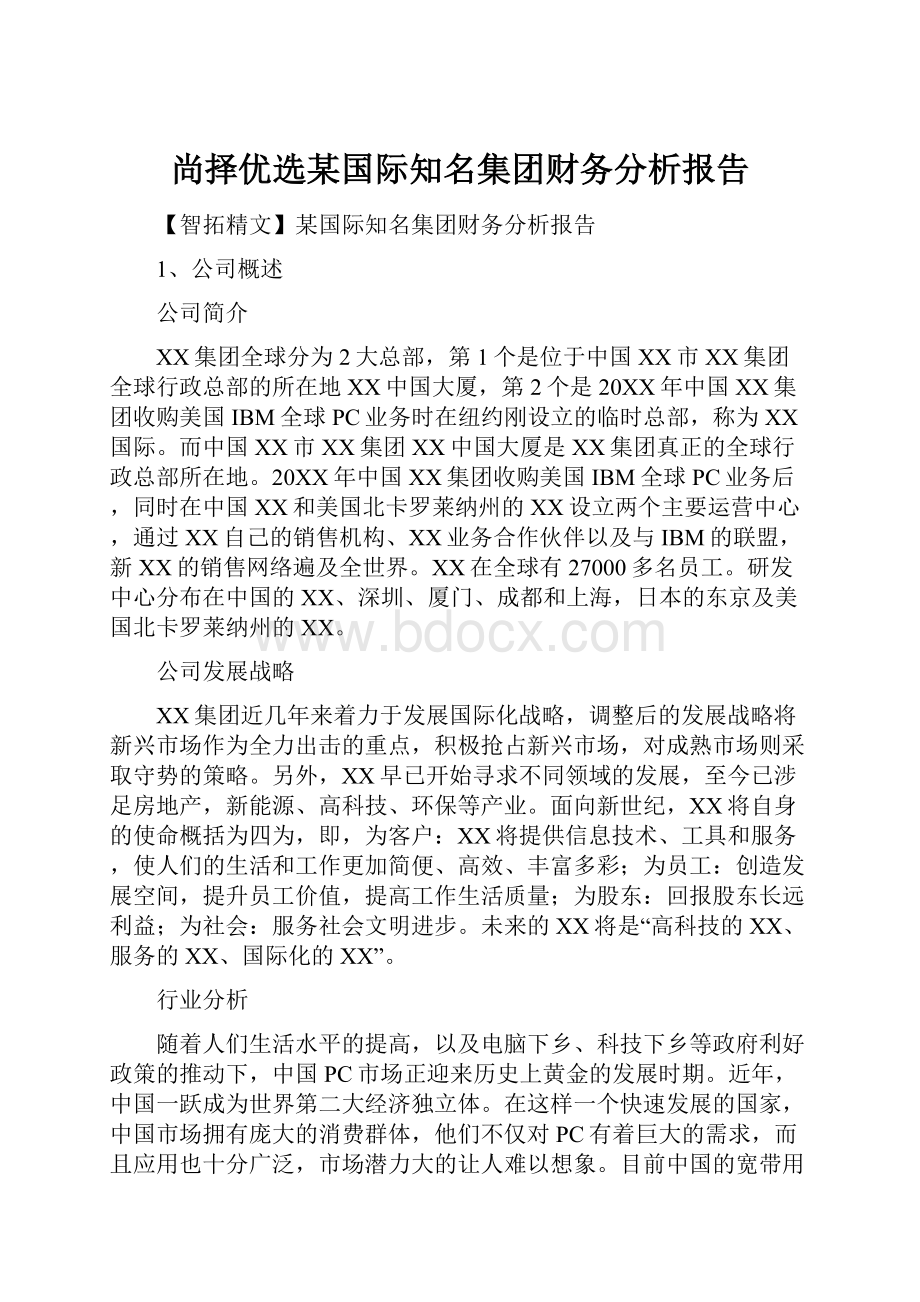 尚择优选某国际知名集团财务分析报告.docx_第1页