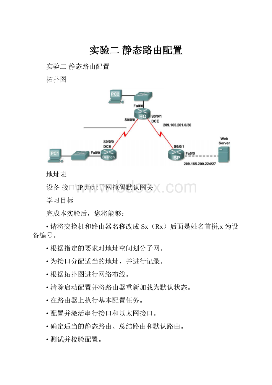 实验二 静态路由配置.docx