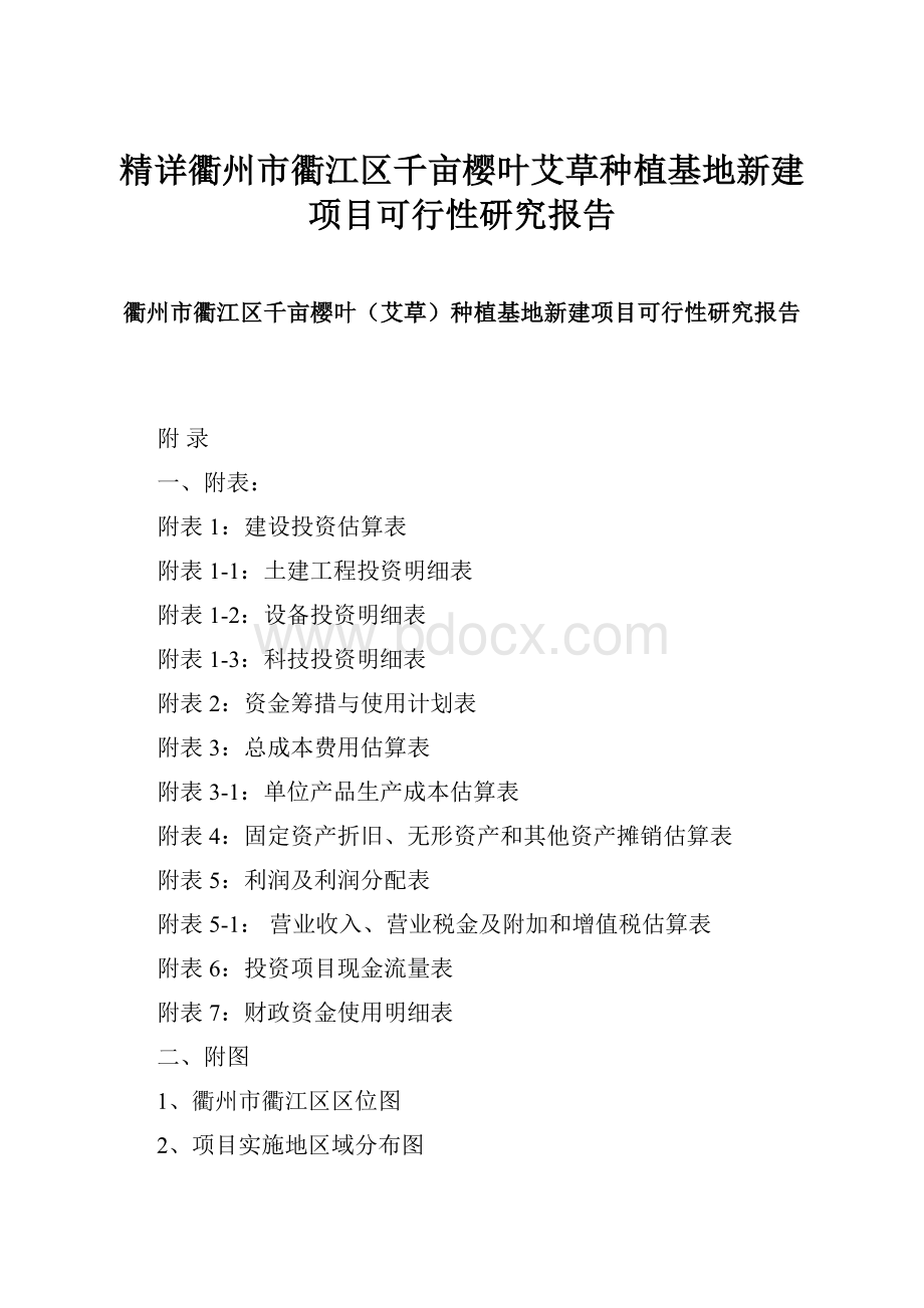 精详衢州市衢江区千亩樱叶艾草种植基地新建项目可行性研究报告.docx