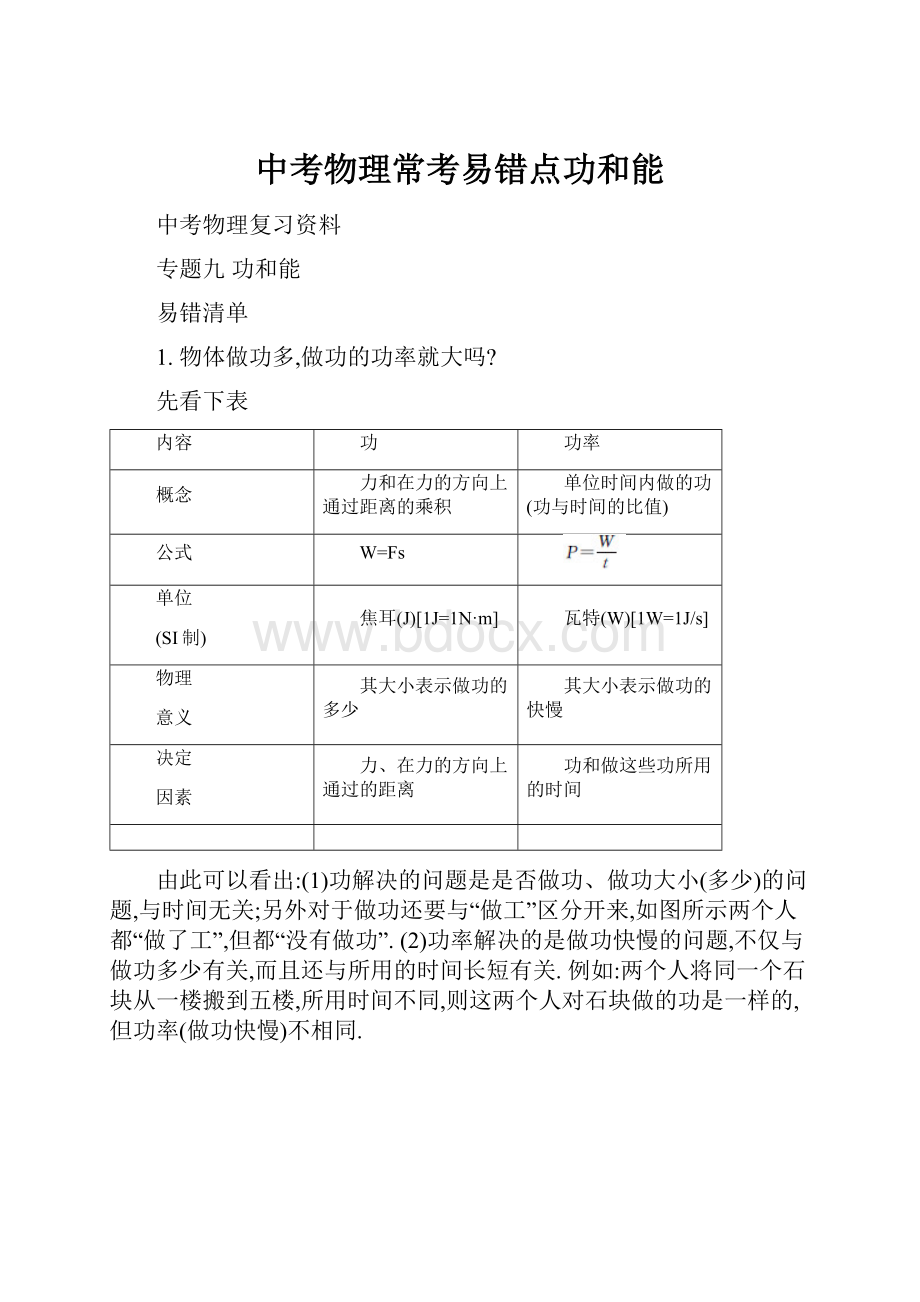 中考物理常考易错点功和能.docx_第1页