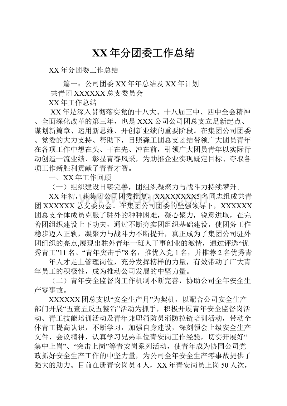 XX年分团委工作总结.docx