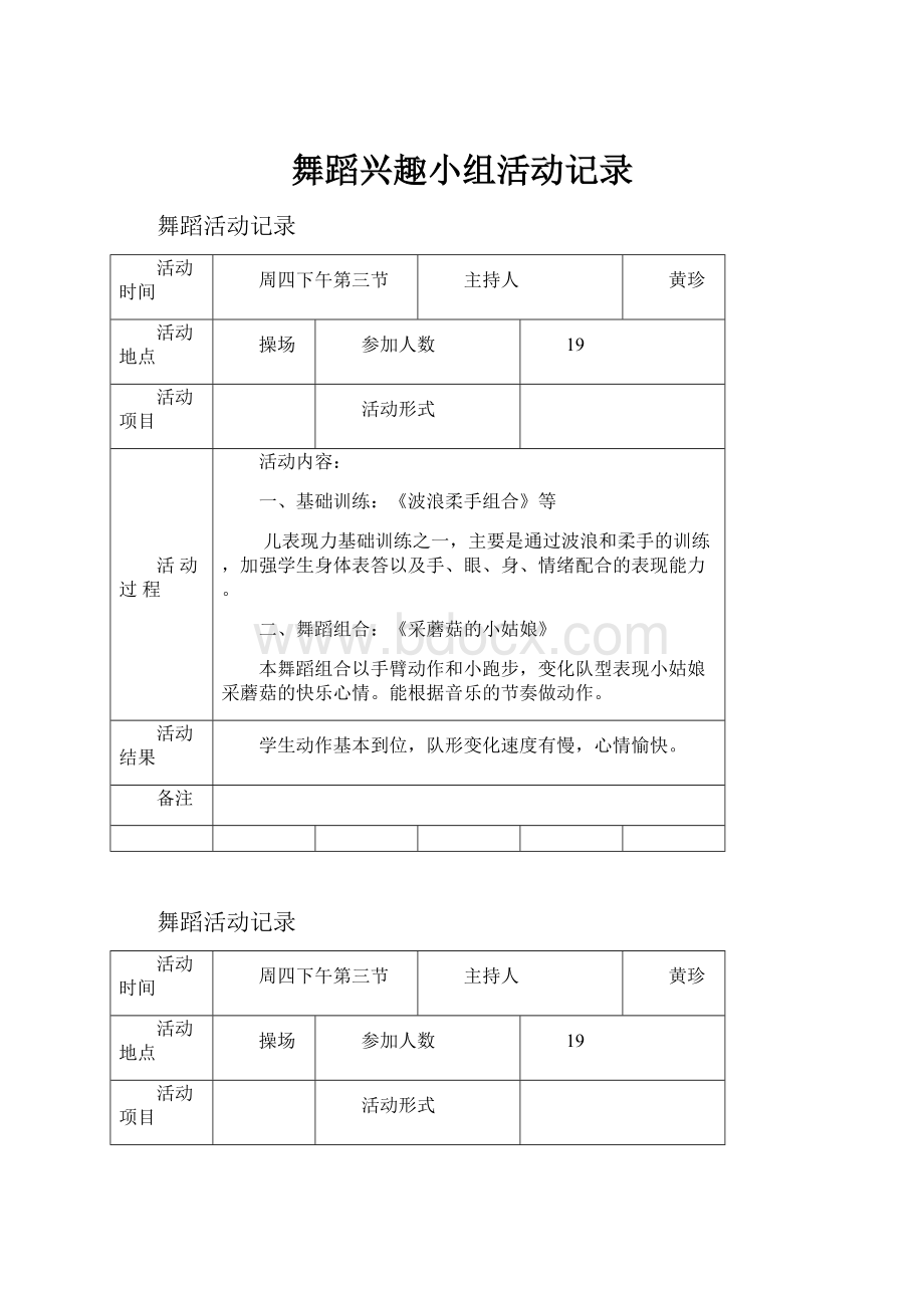 舞蹈兴趣小组活动记录.docx_第1页