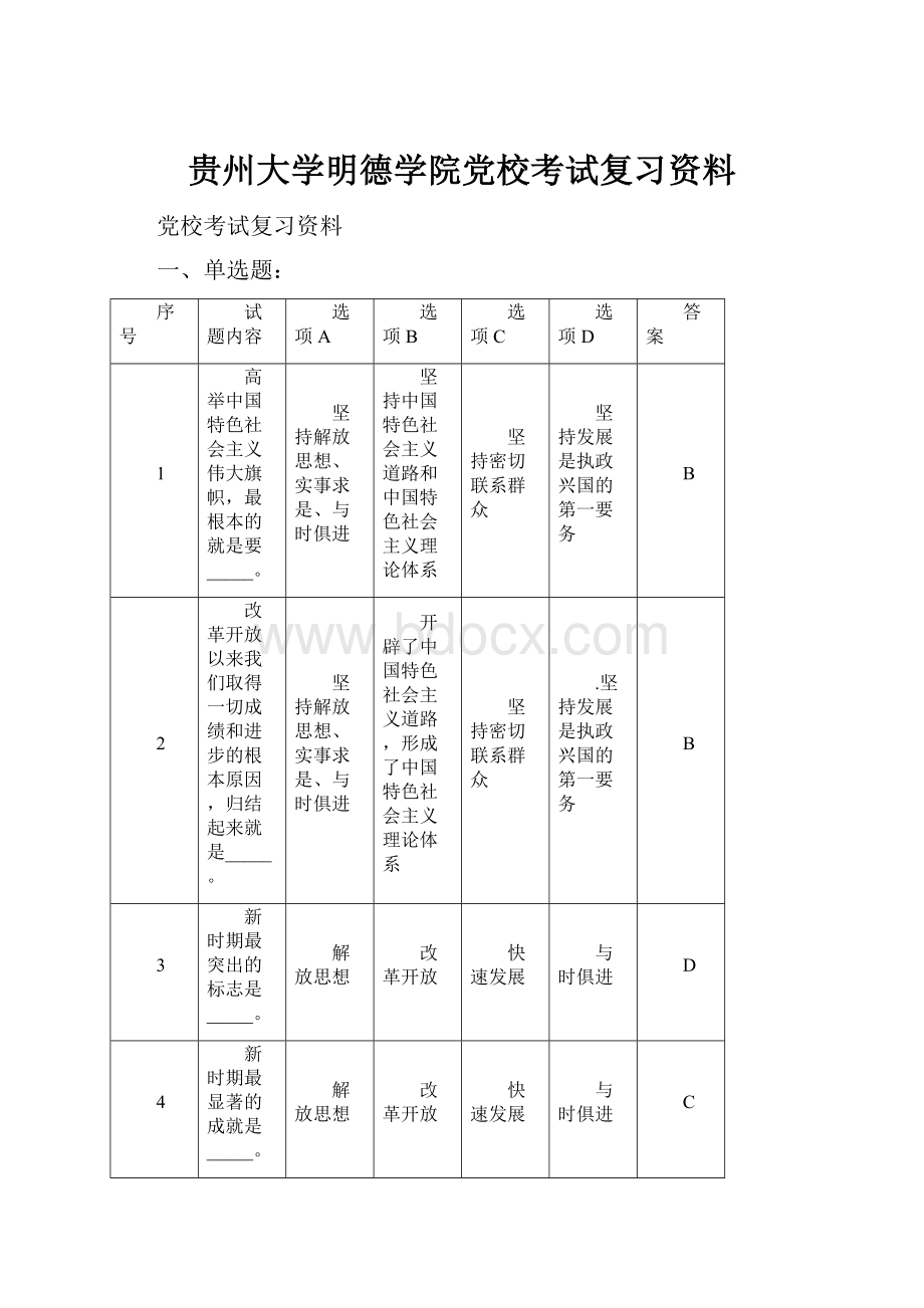 贵州大学明德学院党校考试复习资料.docx