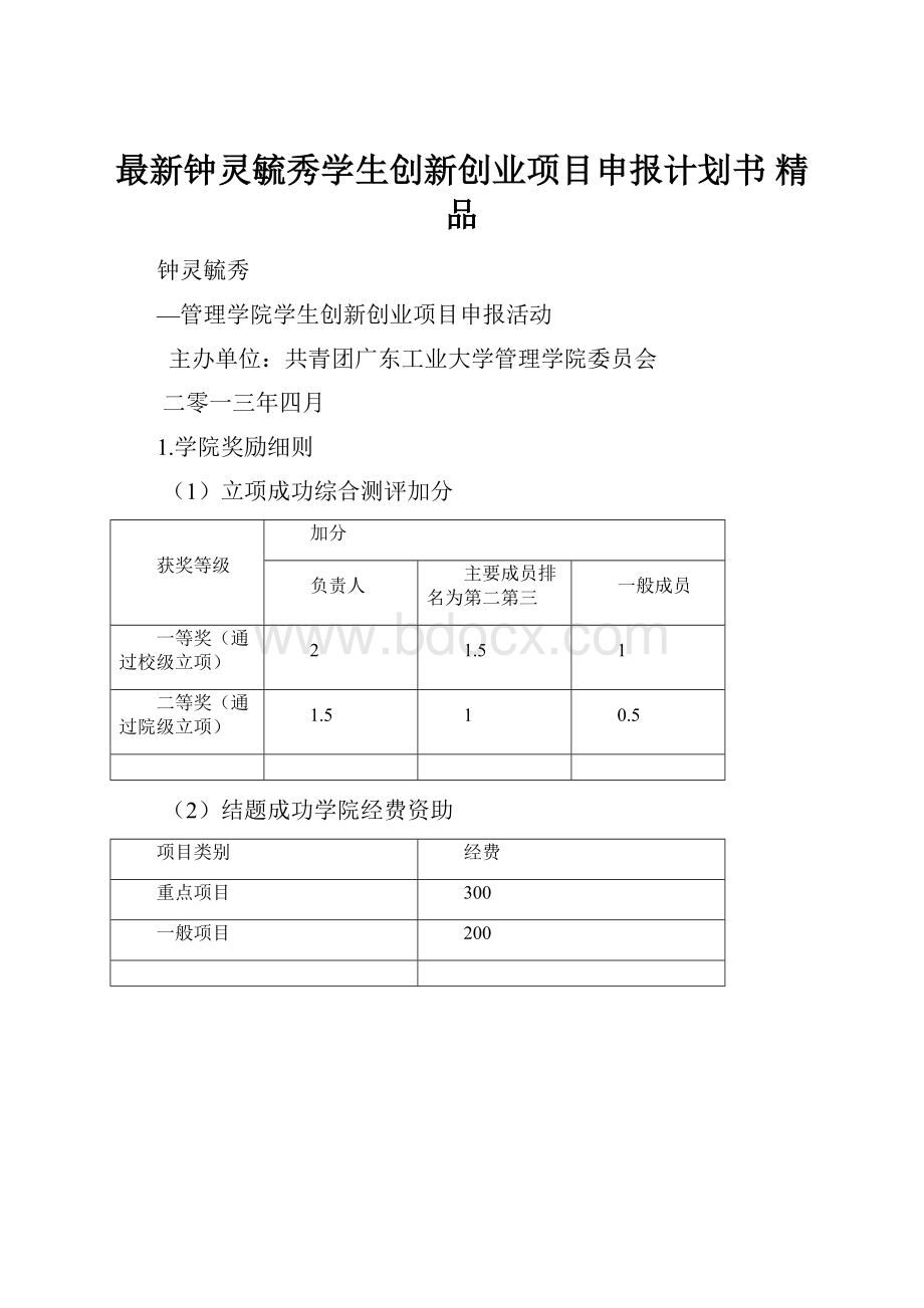 最新钟灵毓秀学生创新创业项目申报计划书 精品.docx