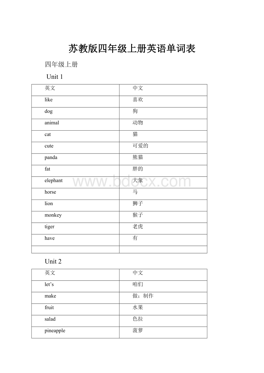 苏教版四年级上册英语单词表.docx