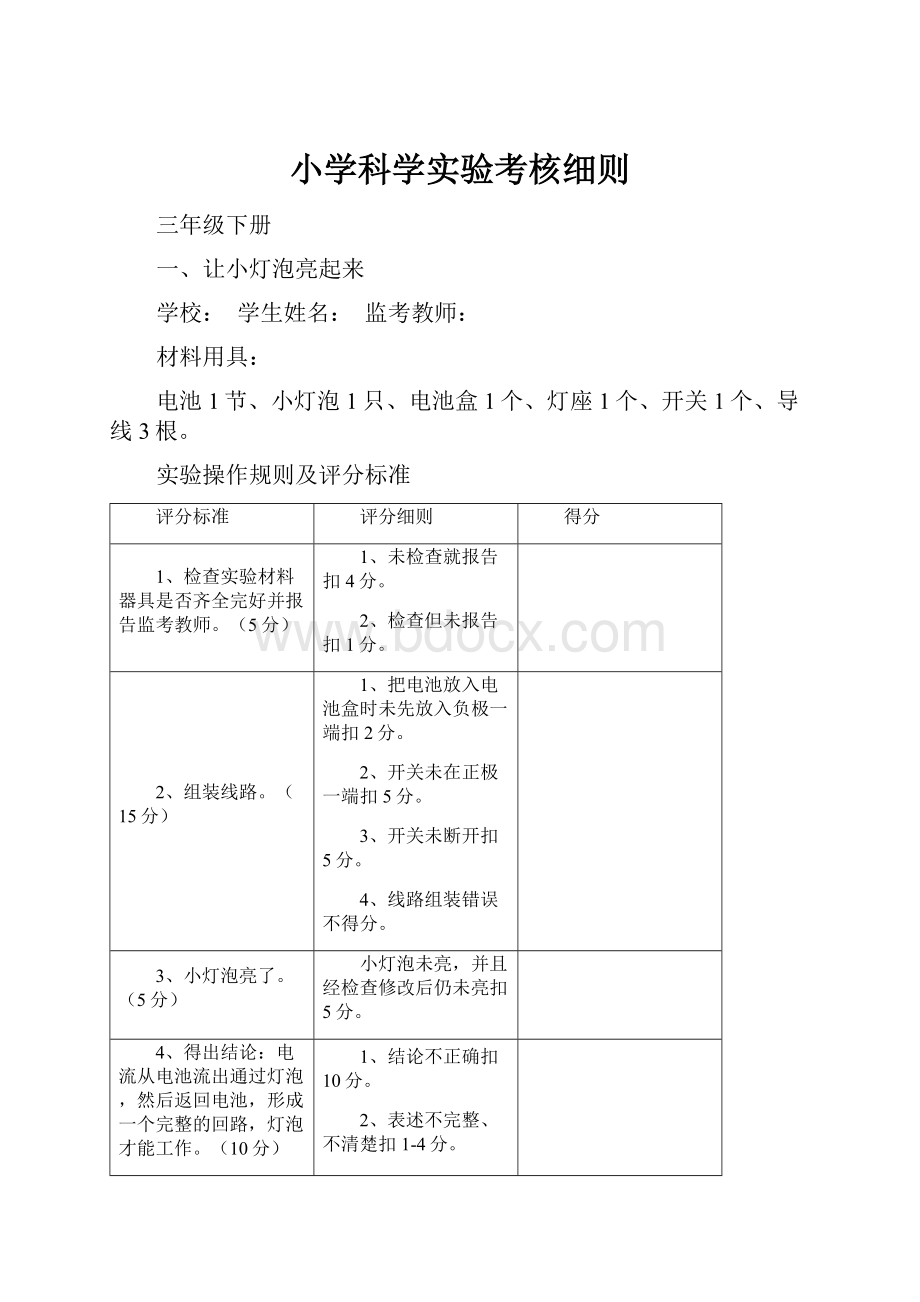 小学科学实验考核细则.docx_第1页