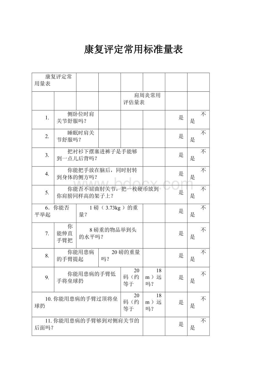 康复评定常用标准量表.docx