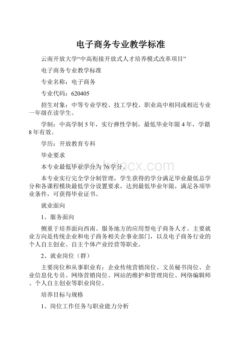 电子商务专业教学标准.docx