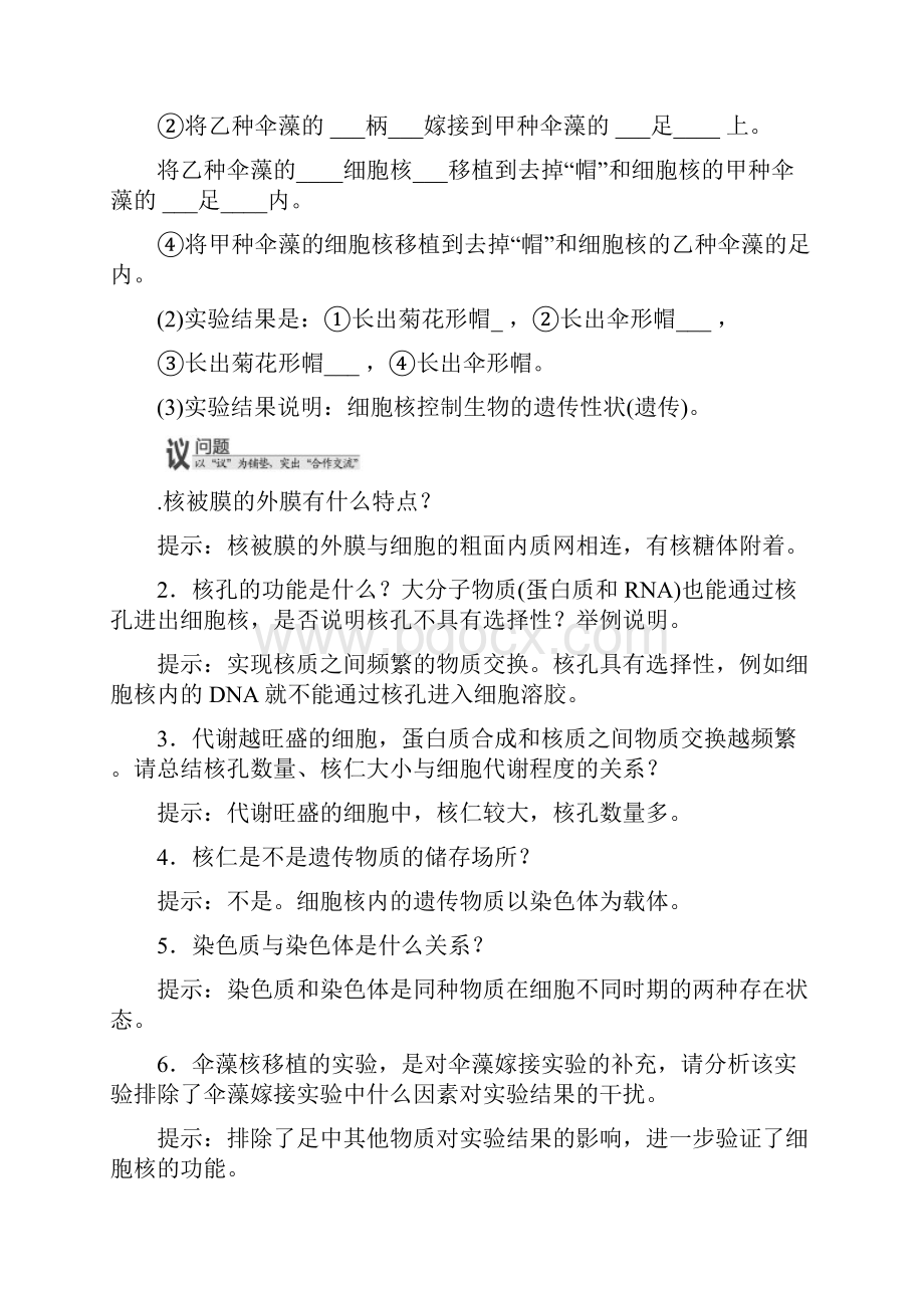 高中生物浙科版必修1教学案第二章 第四五节 细胞核 原核细胞含答案.docx_第3页