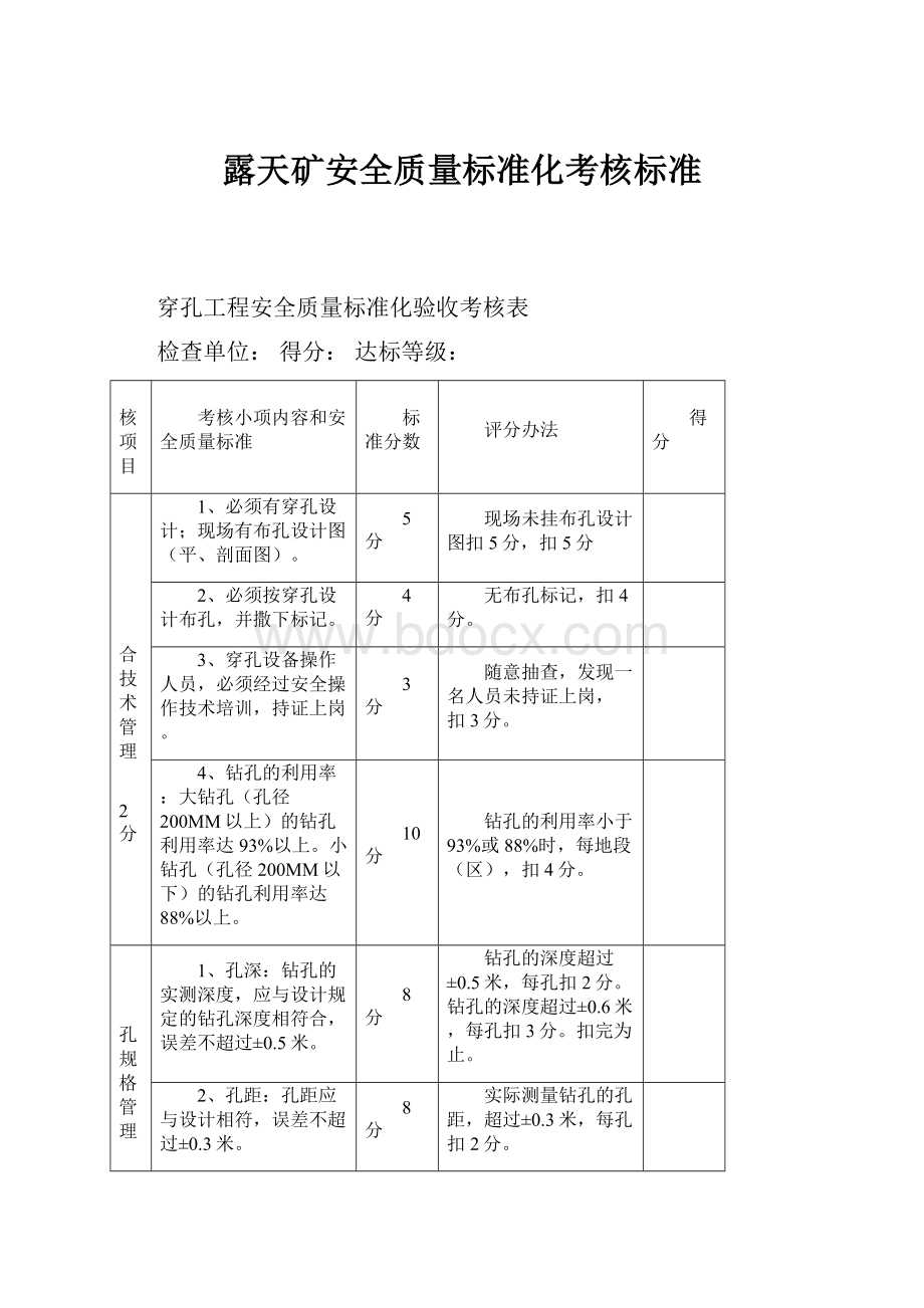 露天矿安全质量标准化考核标准.docx