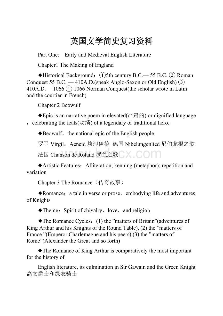 英国文学简史复习资料.docx