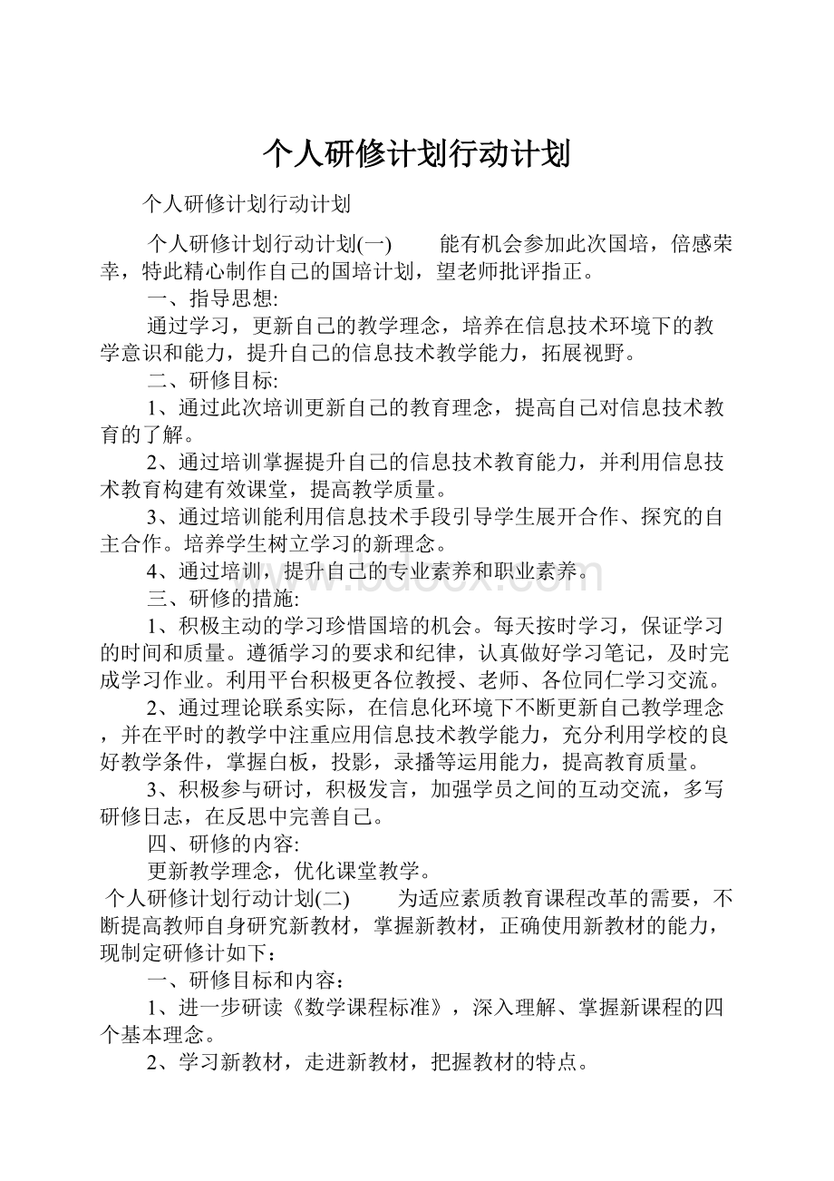 个人研修计划行动计划.docx