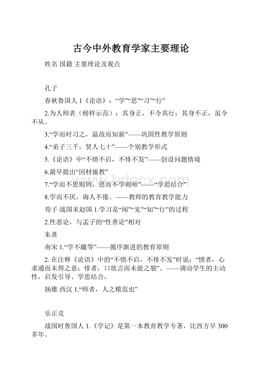 古今中外教育学家主要理论.docx_第1页