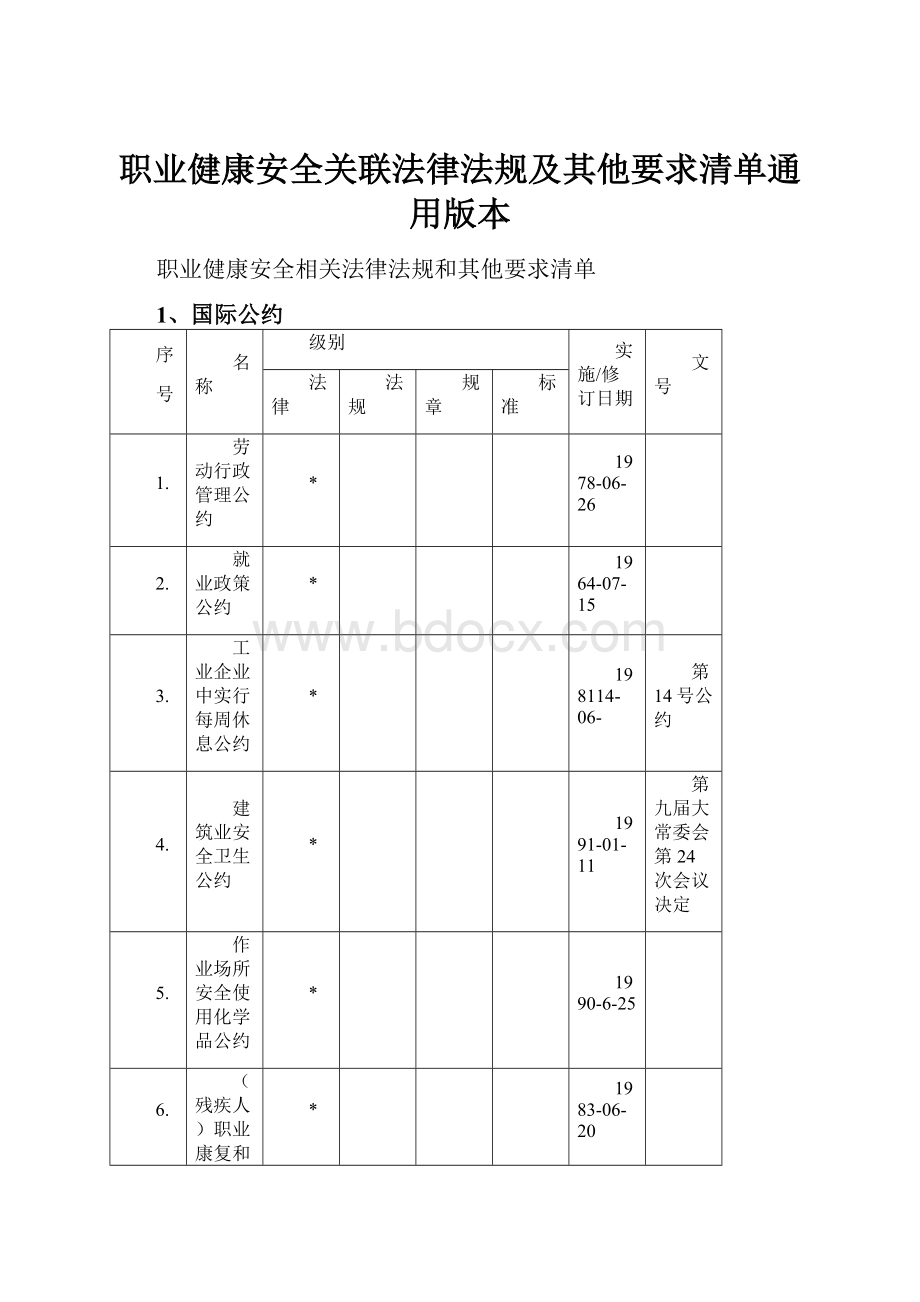 职业健康安全关联法律法规及其他要求清单通用版本.docx