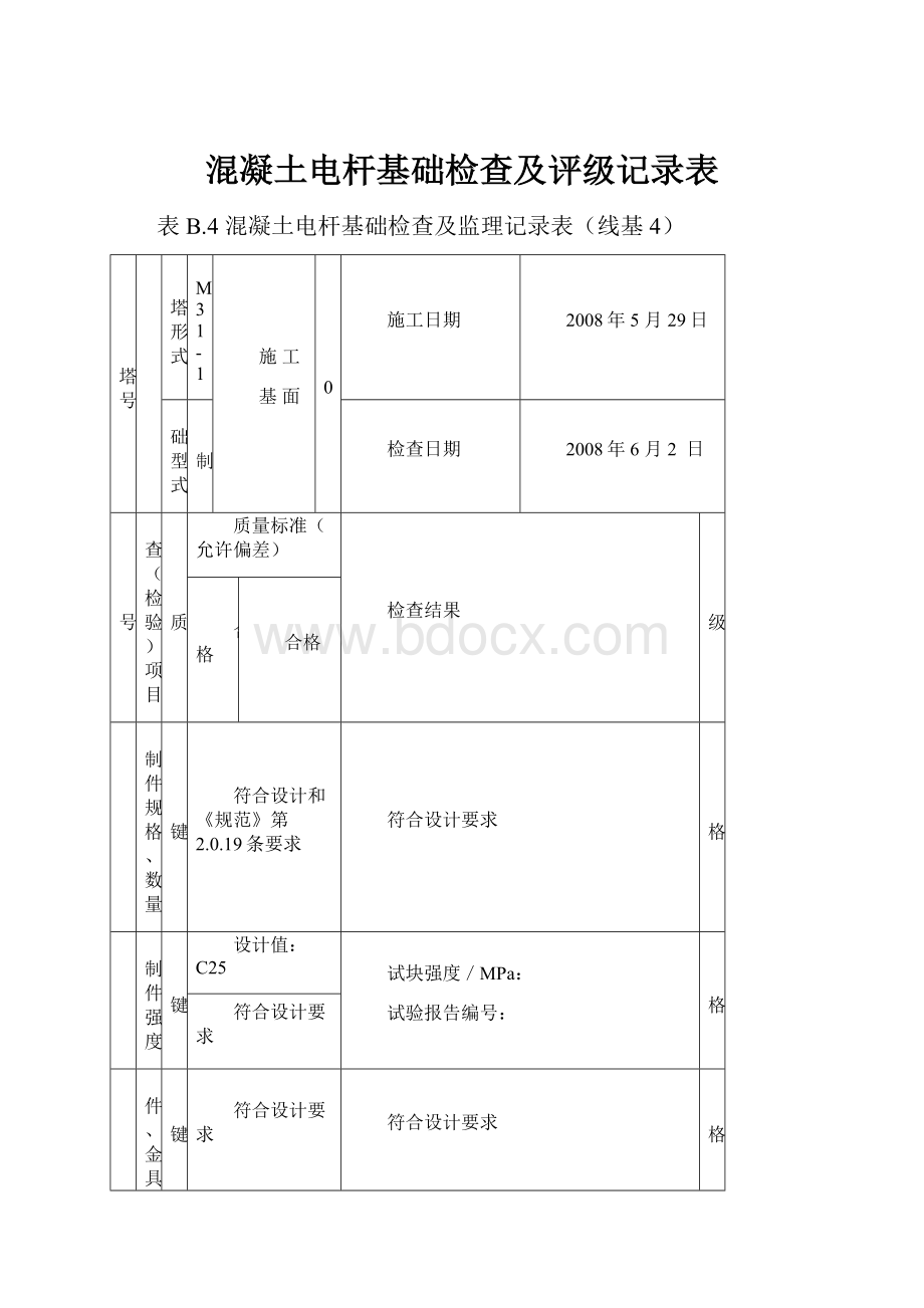 混凝土电杆基础检查及评级记录表.docx