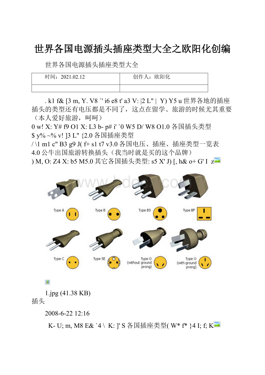 世界各国电源插头插座类型大全之欧阳化创编.docx