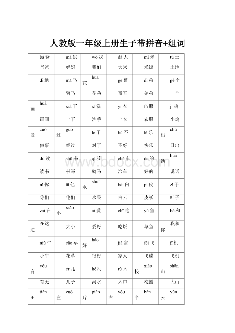 人教版一年级上册生子带拼音+组词.docx_第1页