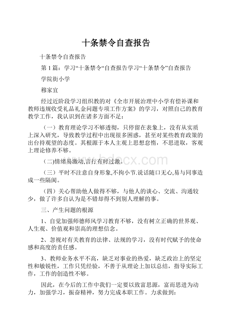 十条禁令自查报告.docx