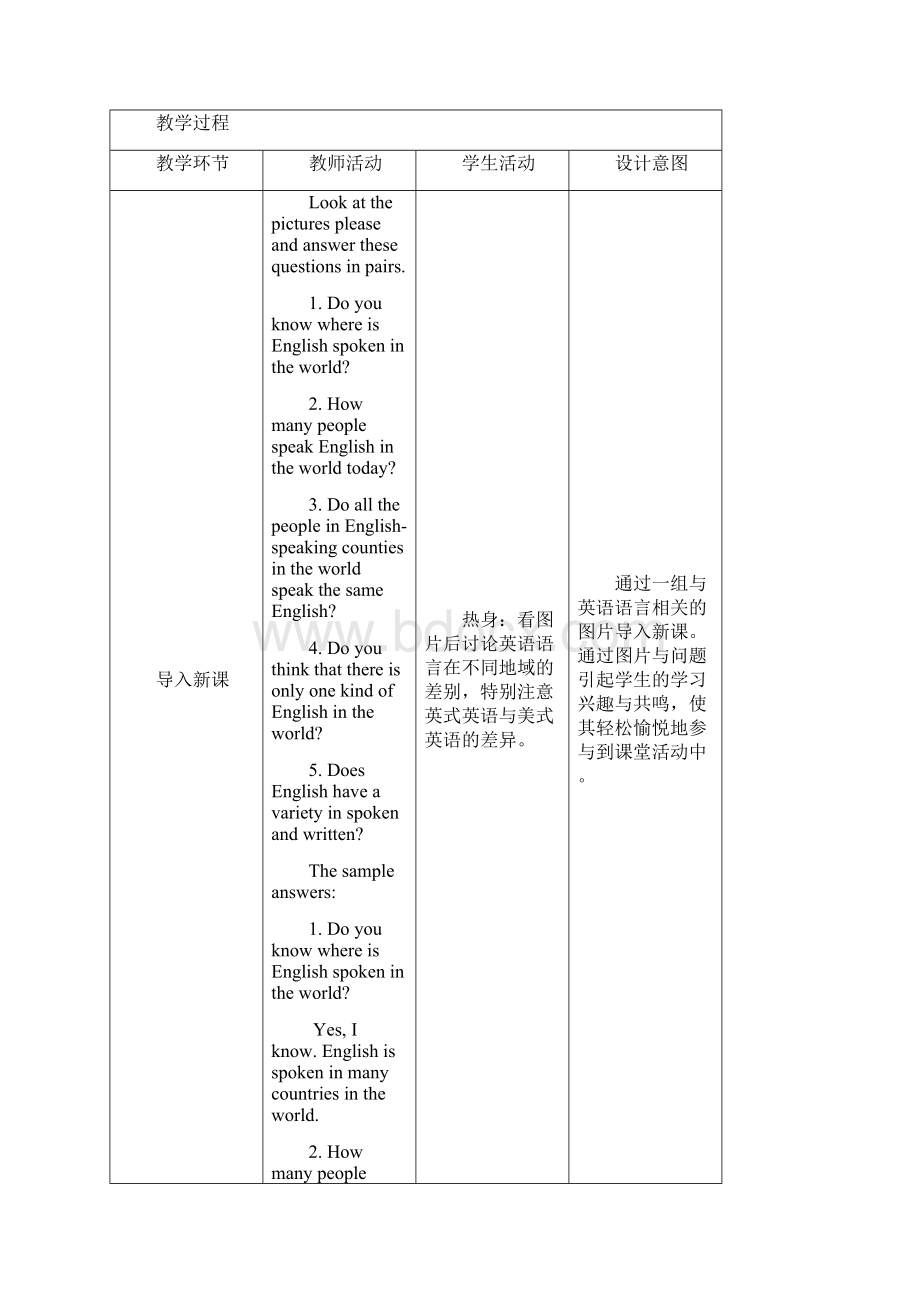 人教版新课标必修1 Unit 21warm up 教案word.docx_第3页