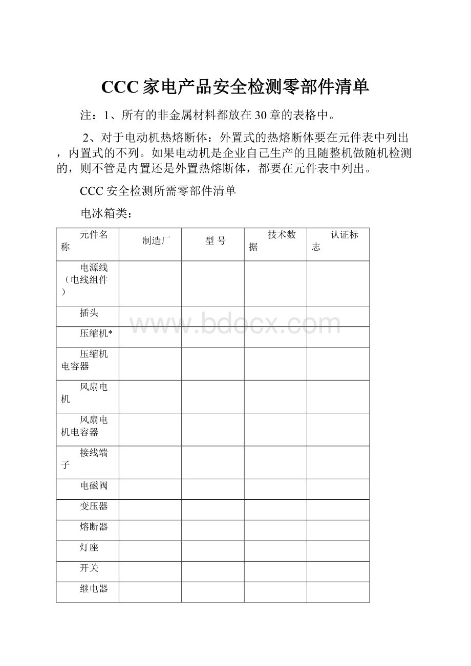 CCC家电产品安全检测零部件清单.docx