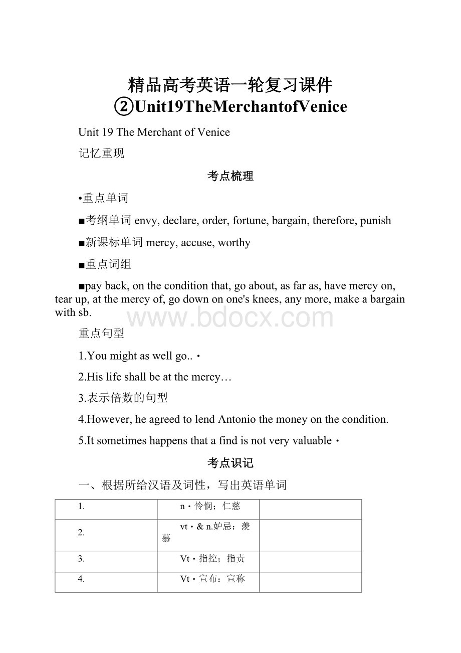 精品高考英语一轮复习课件②Unit19TheMerchantofVenice.docx