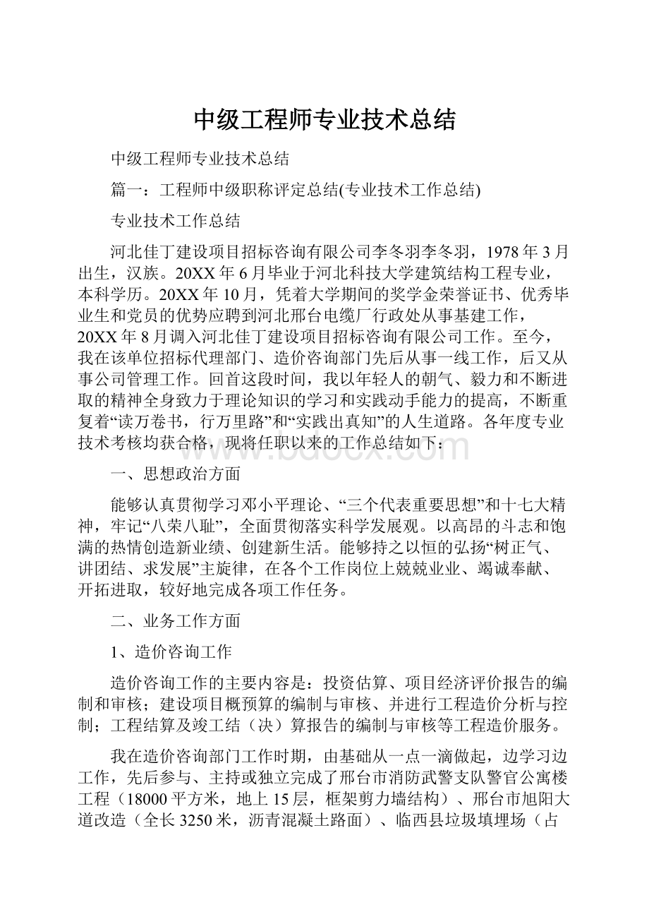 中级工程师专业技术总结.docx_第1页