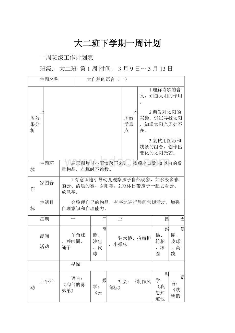 大二班下学期一周计划.docx_第1页