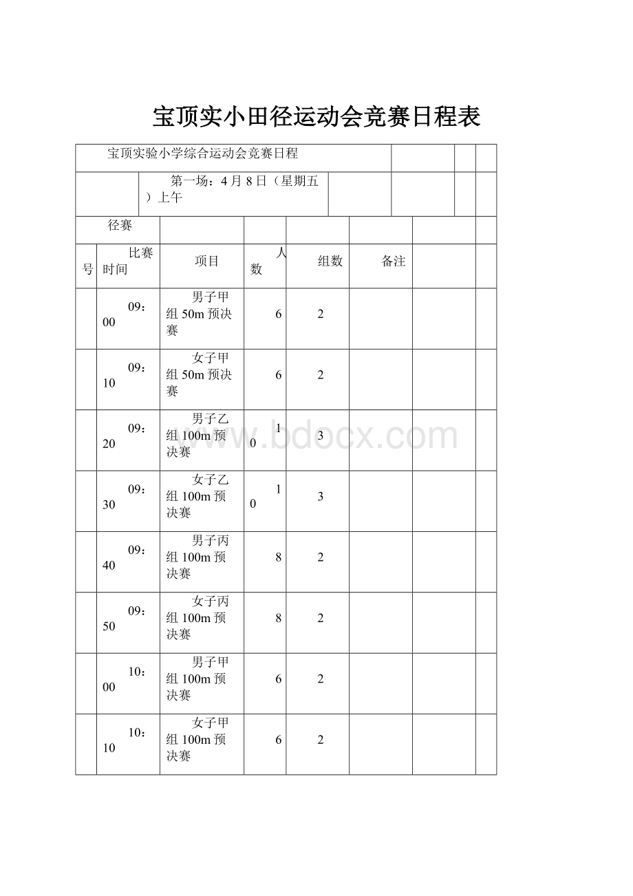 宝顶实小田径运动会竞赛日程表.docx