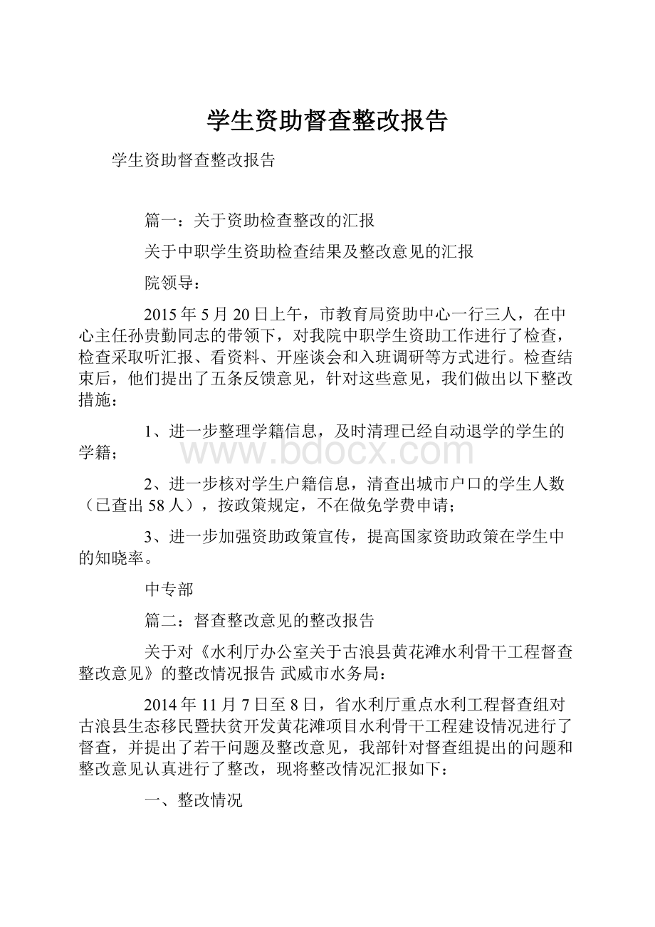 学生资助督查整改报告.docx_第1页