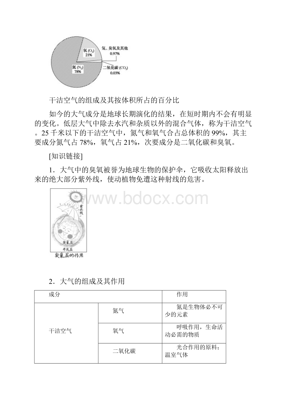 版地理新教材人教必修一同步学案2第一节 大气的组成和垂直分层和答案.docx_第2页