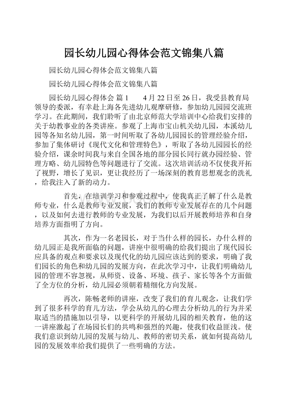 园长幼儿园心得体会范文锦集八篇.docx