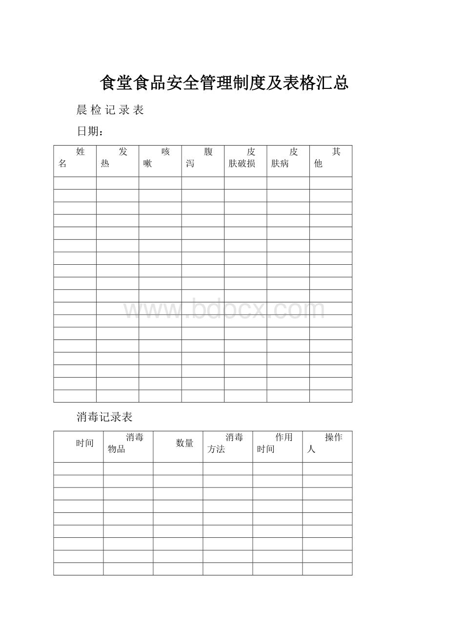 食堂食品安全管理制度及表格汇总.docx_第1页