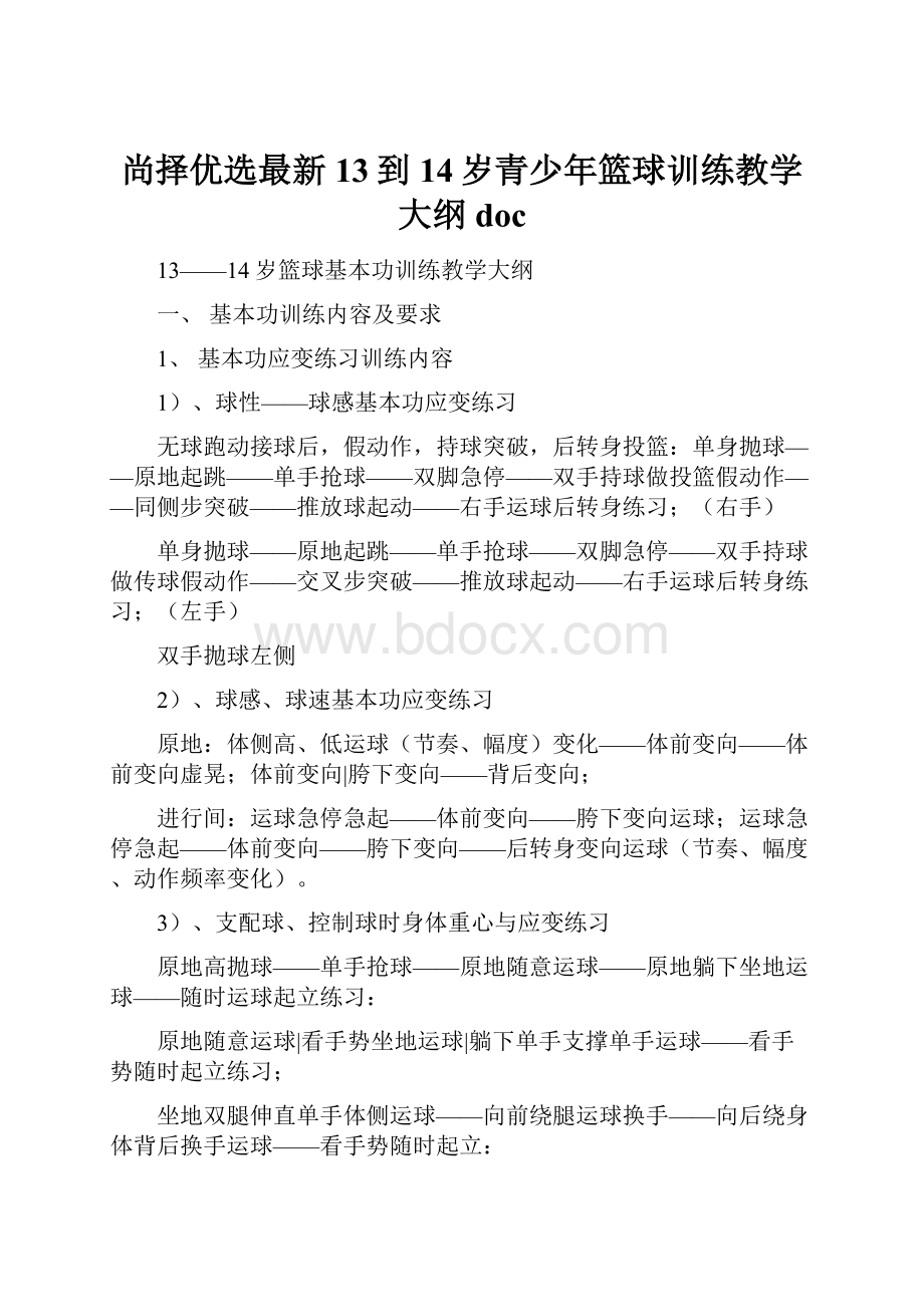 尚择优选最新13到14岁青少年篮球训练教学大纲doc.docx_第1页