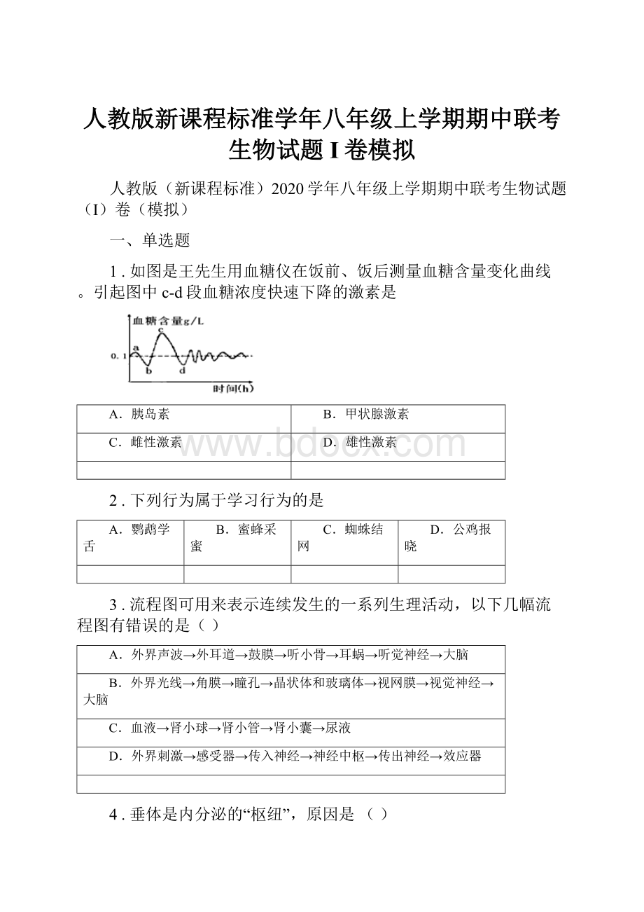 人教版新课程标准学年八年级上学期期中联考生物试题I卷模拟.docx_第1页