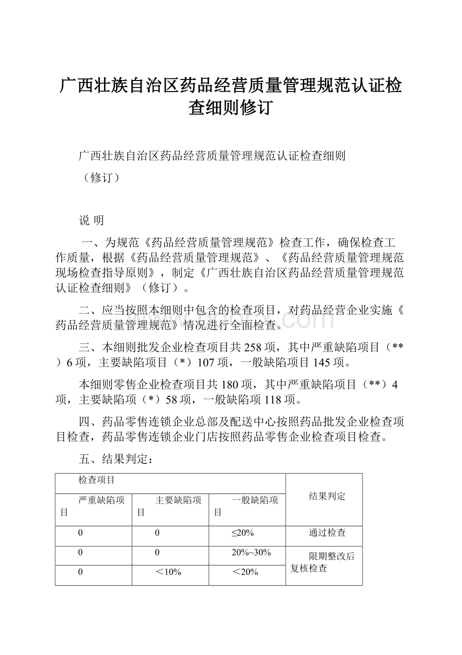 广西壮族自治区药品经营质量管理规范认证检查细则修订.docx_第1页