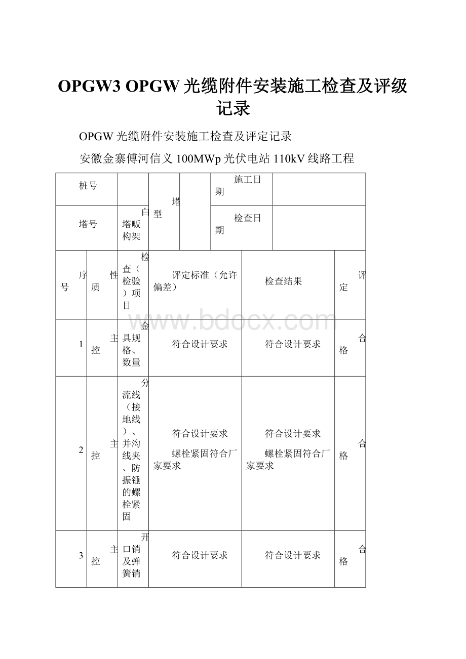 OPGW3 OPGW光缆附件安装施工检查及评级记录.docx_第1页