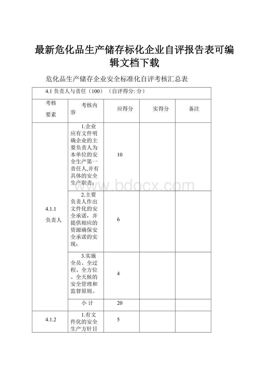 最新危化品生产储存标化企业自评报告表可编辑文档下载.docx_第1页