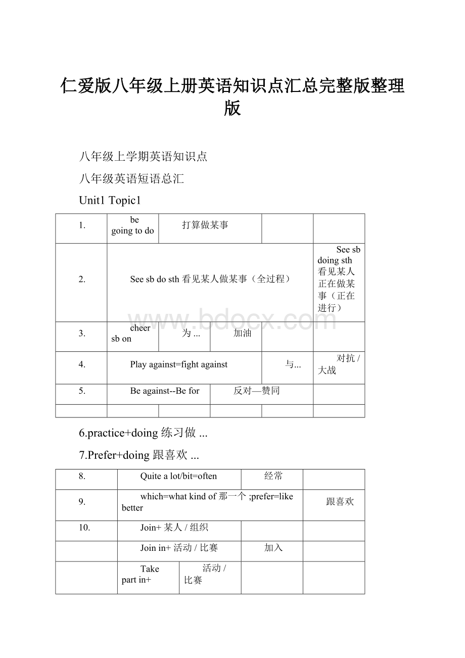 仁爱版八年级上册英语知识点汇总完整版整理版.docx