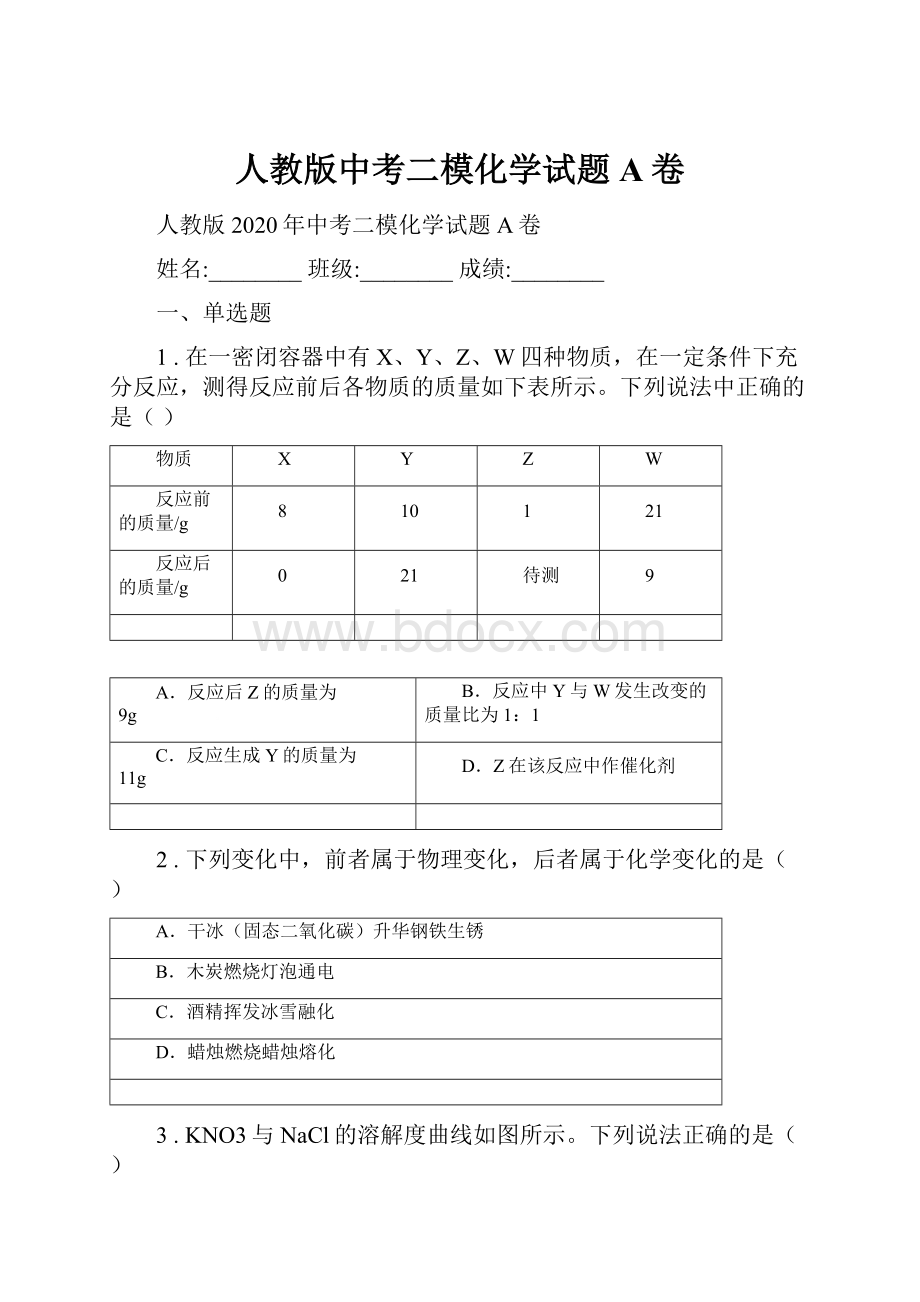 人教版中考二模化学试题A卷.docx_第1页