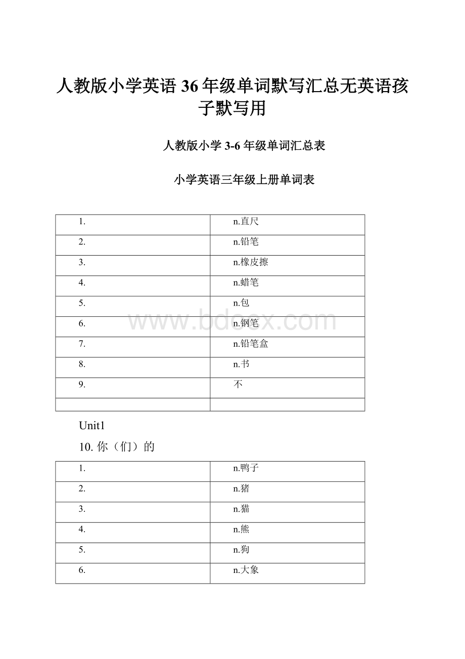 人教版小学英语36年级单词默写汇总无英语孩子默写用.docx