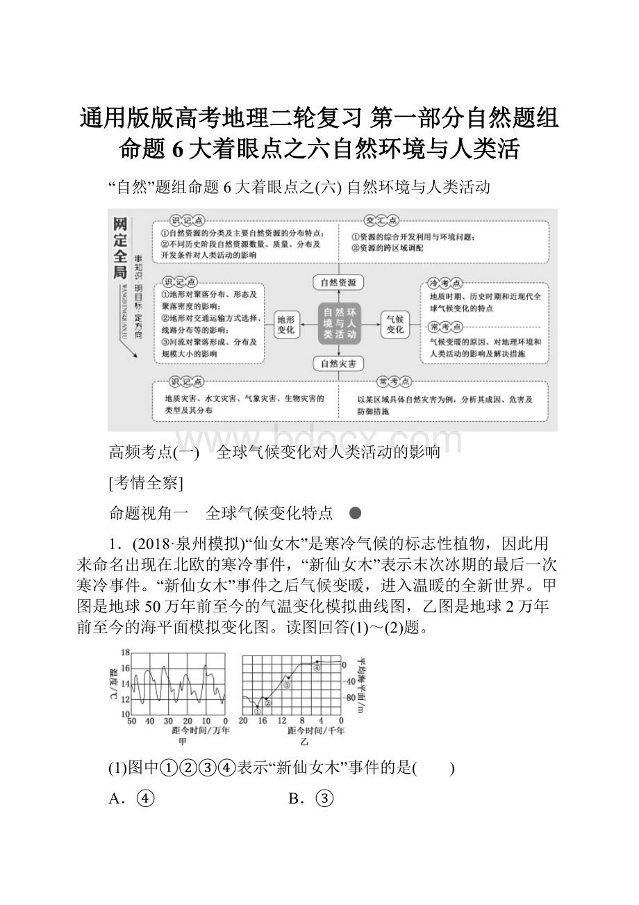 通用版版高考地理二轮复习 第一部分自然题组命题6大着眼点之六自然环境与人类活.docx_第1页