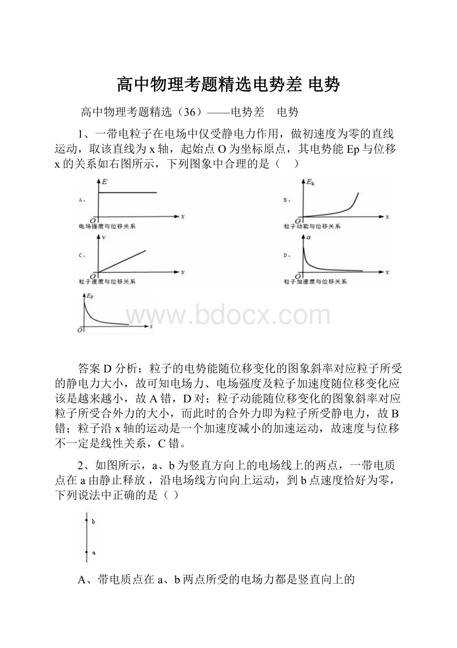 高中物理考题精选电势差 电势.docx