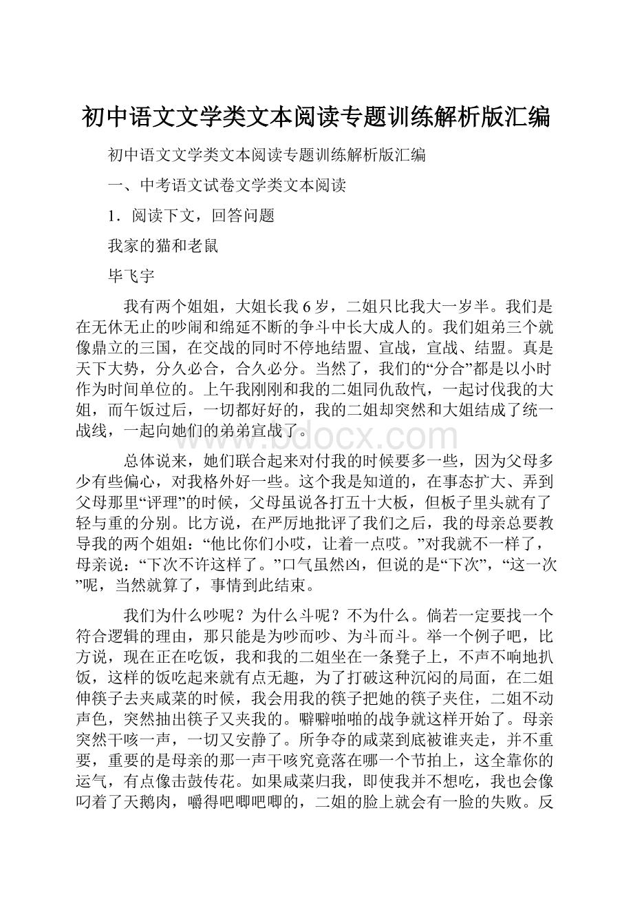 初中语文文学类文本阅读专题训练解析版汇编.docx