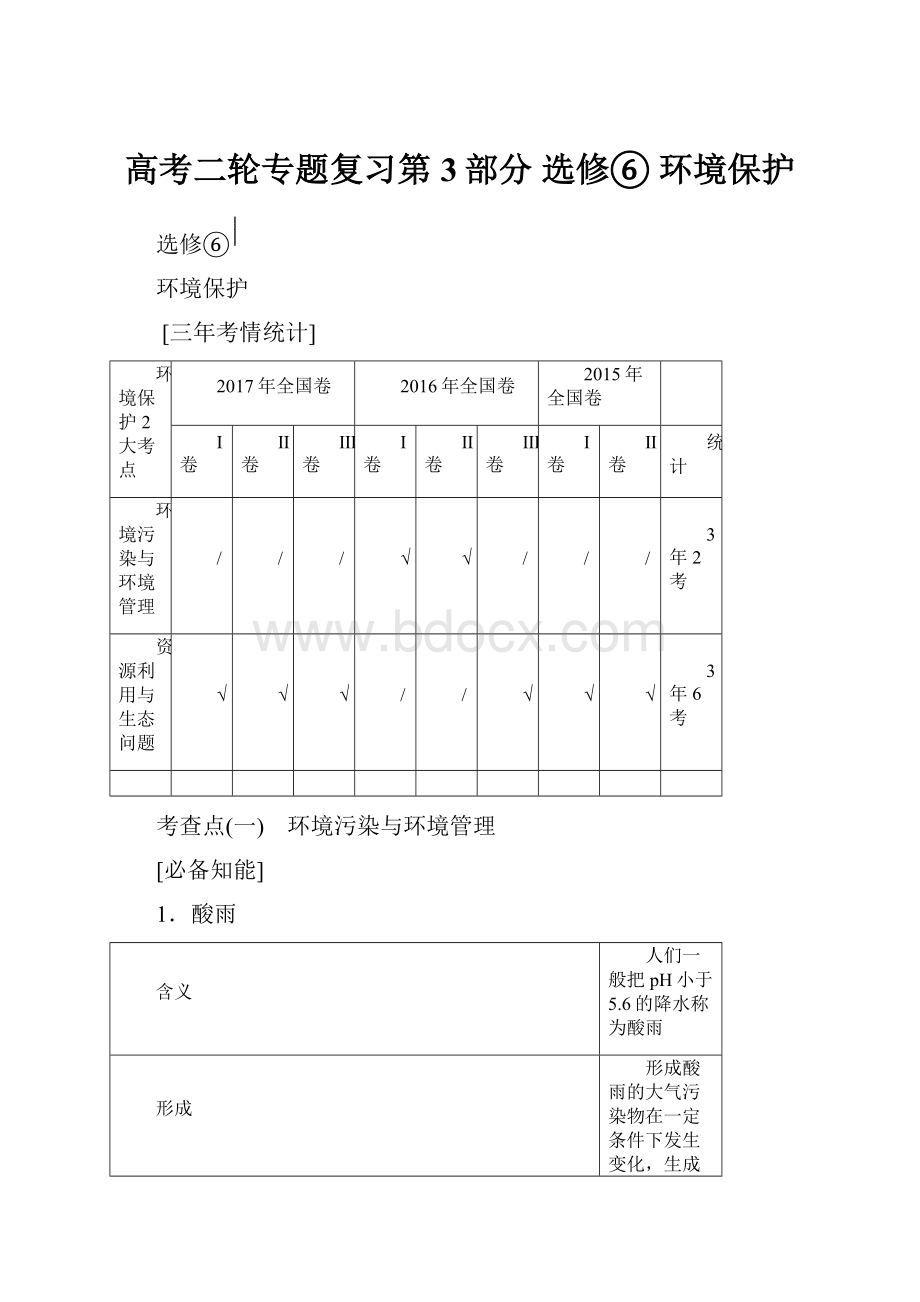 高考二轮专题复习第3部分 选修⑥ 环境保护.docx_第1页