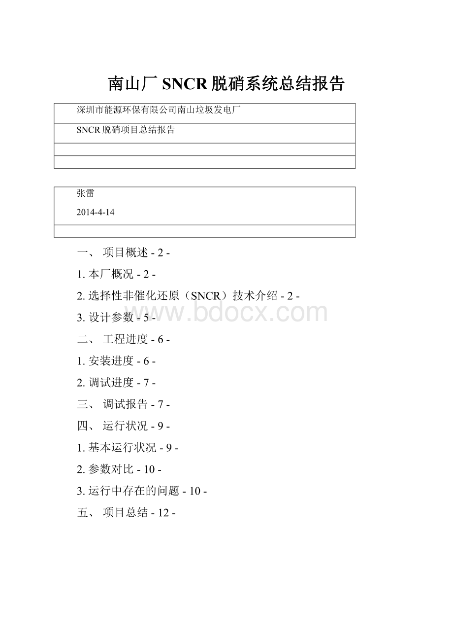 南山厂SNCR脱硝系统总结报告.docx