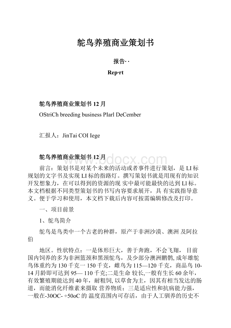 鸵鸟养殖商业策划书.docx