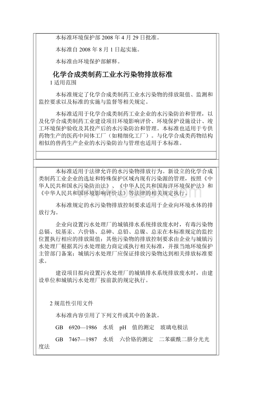 化学合成类制药工业水污染排放标准Word版.docx_第2页