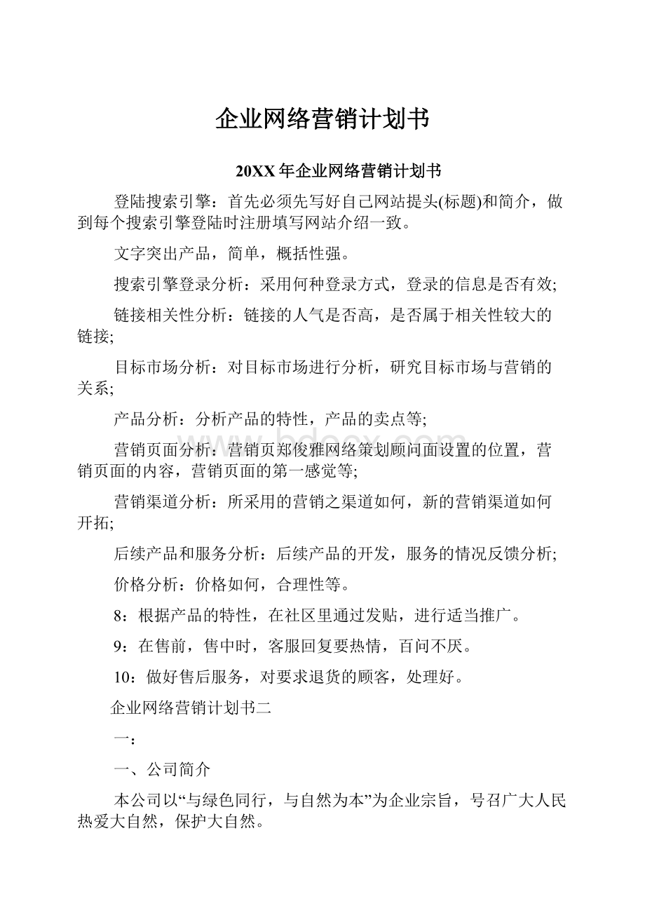 企业网络营销计划书.docx_第1页