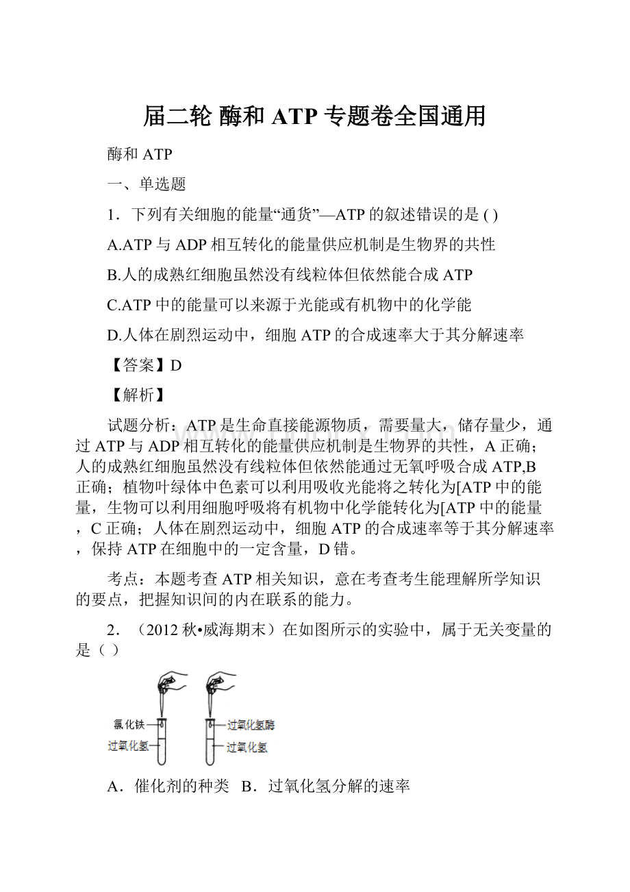 届二轮 酶和ATP 专题卷全国通用.docx