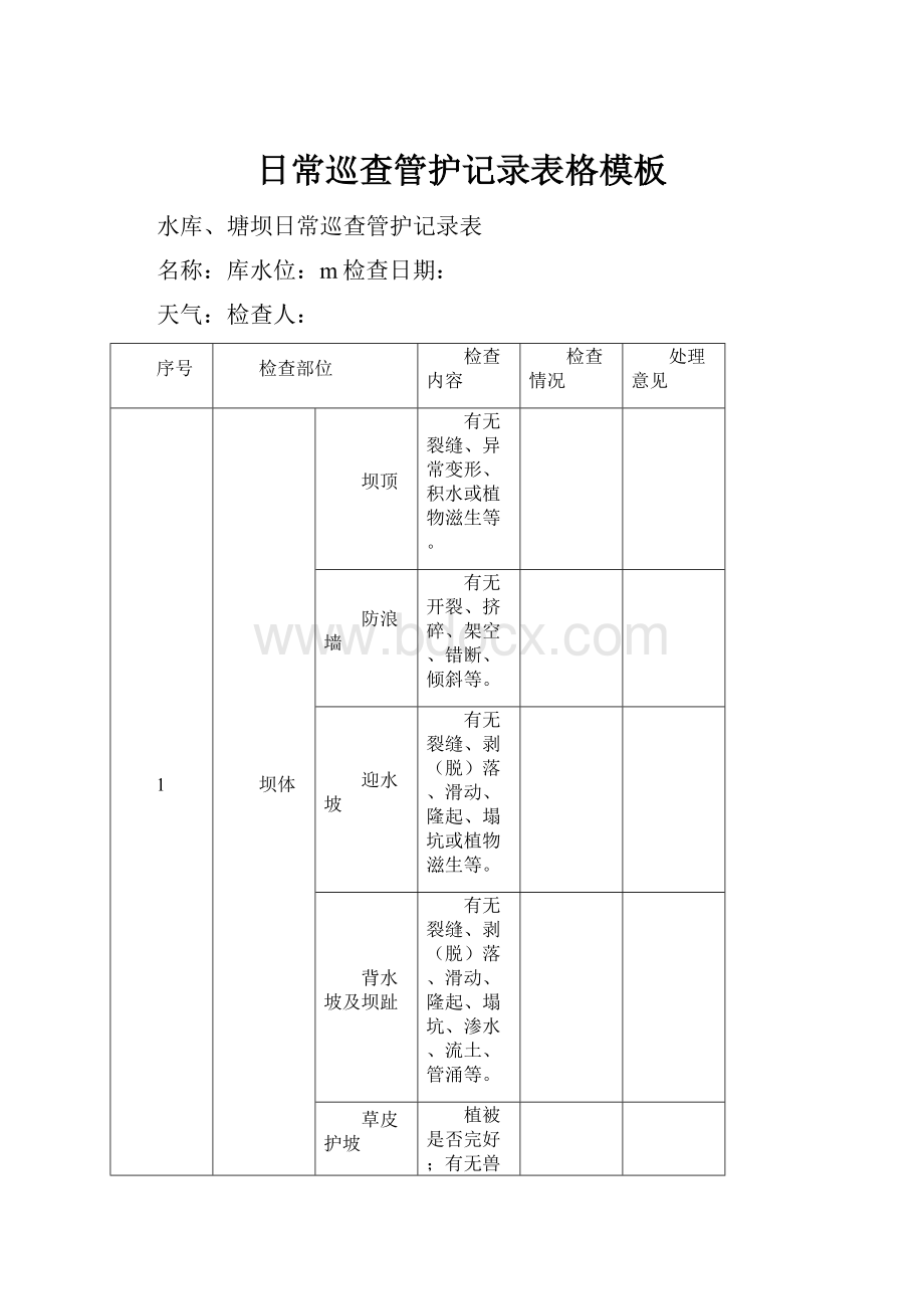 日常巡查管护记录表格模板.docx_第1页